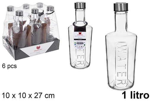 [123166] Bouteille d'eau en verre Paris avec couvercle en acier, 1 litre