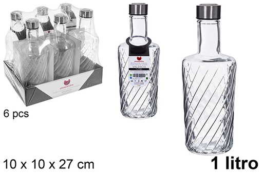 [123167] Garrafa de água de vidro Valencia com tampa de aço, 1 litro