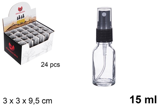 [123168] Huilier rond verre avec bouchon de pulvérisation 15 ml