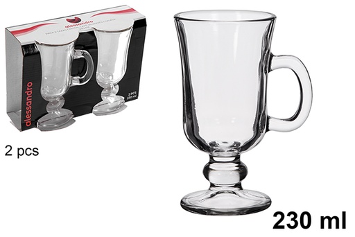[123179] Pack 2 tasses à café irlandais en verre avec anse 230 ml