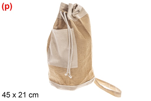 [123191] Bolso saco con bolsillo yute y algodón 45x21cm