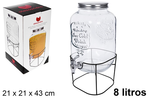 [123209] Bouteille distributrice de boissons en verre avec robinet et support 8 litres