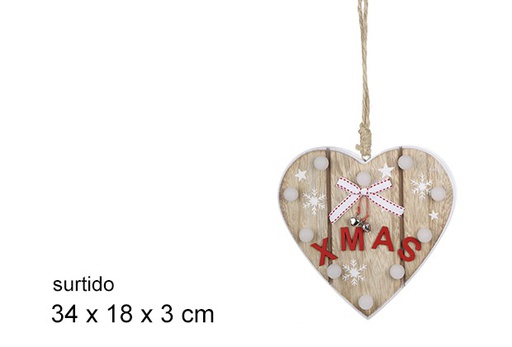 [100165] Suspension coeur en bois avec lumière assortie