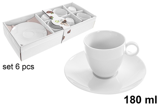 [123228] Lot de 6 tasses à café avec soucoupes, 180 ml