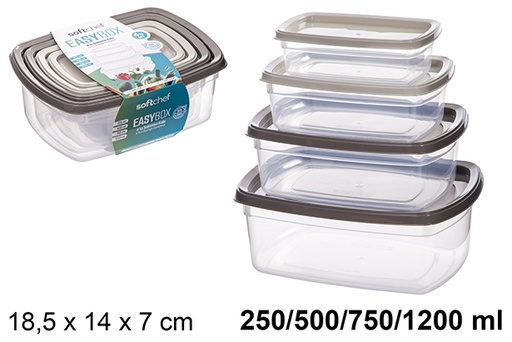 [123255] Lot de 4 boîtes à lunch rectangulaires 250/500/750/1200 ml