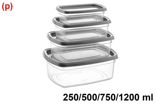 [123255] Set di 4 contenitori rettangolari per il pranzo da 250/500/750/1200 ml