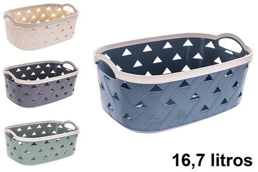 [123267] Rectangular plastic basket with leather design, 16.7 liters