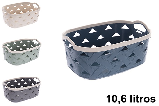 [123268] Rectangular plastic basket with leather design, 10.6 liters
