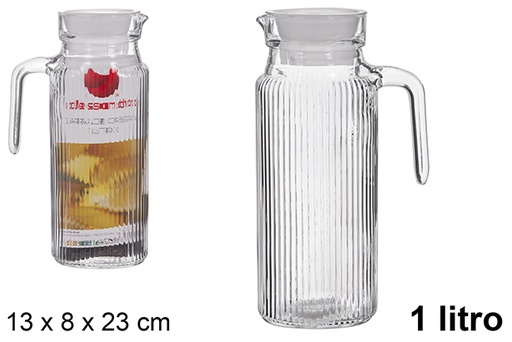 [123277] Pichet ovale en verre avec couvercle blanc, 1 litre