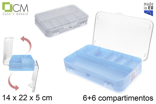 [123297] Caja plastico organizadora con doble cara 6+6 compartimentos colores pastel