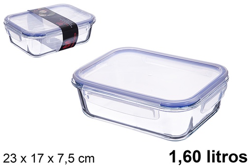 [123339] Fiambrera cristal rectangular tapa hermética 1.60 litros