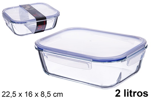 [123340] Boîte à lunch rectangulaire en verre avec couvercle hermétique 2 litre
