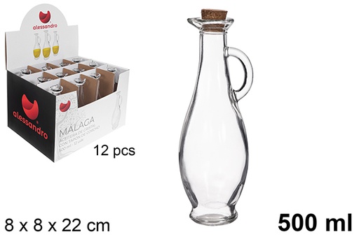[123382]  Huilier en verre Malaga avec bouchon en liège, 500 ml