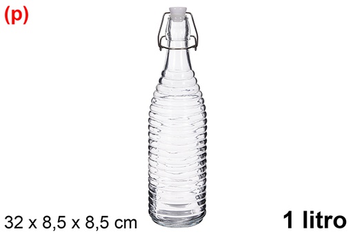 [123384] Botella cristal agua relieve rayas tapón gaseosa 1 litros