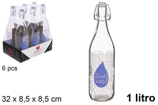 [123385] Botella cristal agua decorado gota agua tapón gaseosa 1 litro