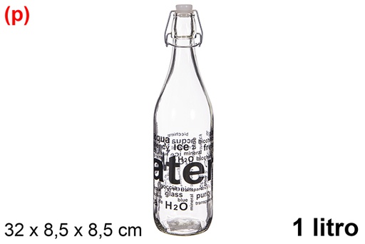 [123386] Garrafa de água de vidro decorada com letras e tampa de refrigerante, 1 litro