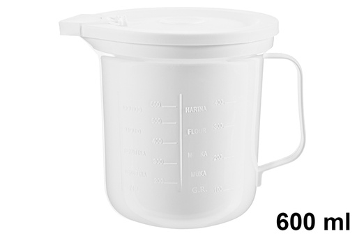 [123414] Jarra de plástico medidora con tapa blanca 600 ml