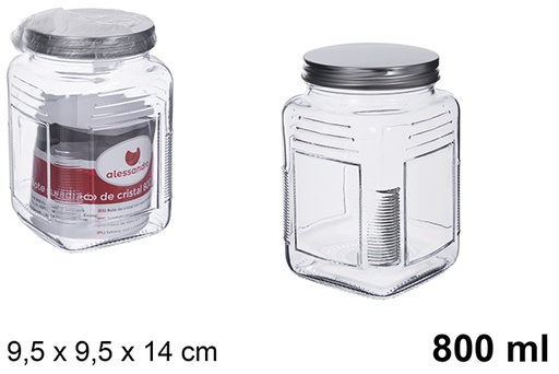 [123427] Bocal carré en verre avec couvercle en métal argenté  800 ml