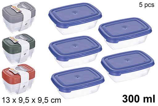 [123468] Ensemble de 5 boîtes à lunch rectangulaires – 300 ml 