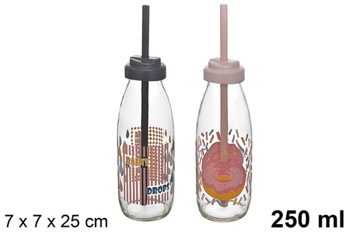 [123473] Botella cristal con pajita 250 ml