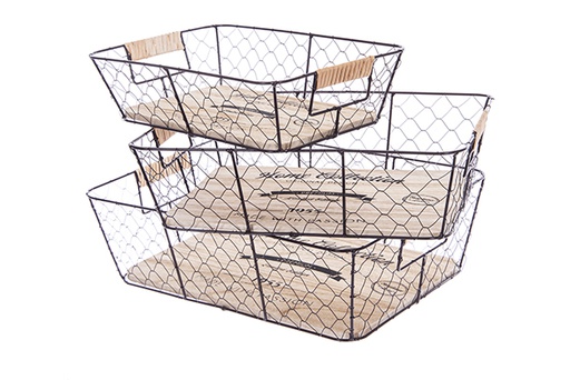 [123499] Set of 3 Christmas decorated metal baskets 39x29x12 cm