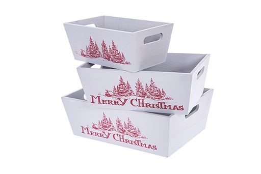 [123507] Set of 3 grey wooden boxes MERRY CHRISTMAS decorated Christmas 35x25x12 cm