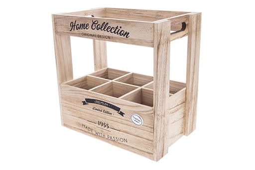 [123514] Caja madera para 6 botellas decorado letras Navidad 32x20x13 cm