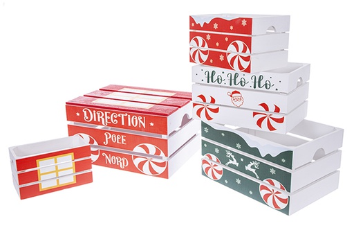 [123517]  Conjunto de 5 caixas de madeira decoradas para o Natal sortidas 37x27x20 cm