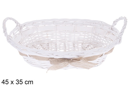 [123600] Cesta ovalada blanca con lazo Trevonel 45x35 cm