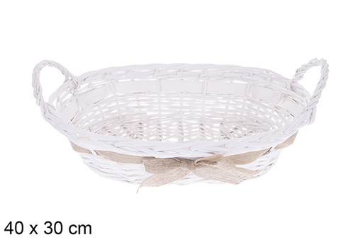 [123601] Cesto oval branco com laço Trevonel 40x30 cm