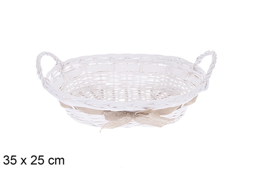 [123602] Panier ovale blanc avec nœud Trevonel 35x25 cm