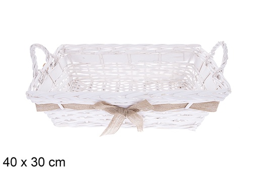 [123610] White rectangular basket with ribbon Vamirel 40x30 cm