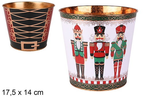 [123701] Cube pot de fleurs en métal décoré assortiment Casse-Noisette de Noël 17.5x14 cm