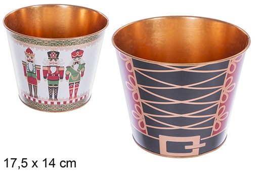 [123701] Cubo macetero metal decorado Casacanueces navidad surtido 17.5x14 cm