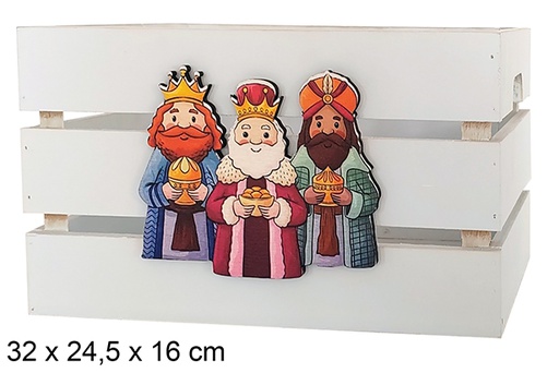 [123724] Caixa de madeira branca decorada com os Três Reis Magos 32x24,5x16cm