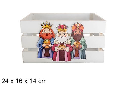 [123726] Boîte en bois blanc décorée des Rois mages 24x16x14cm