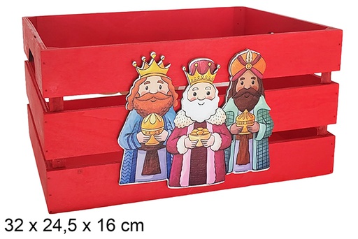 [123728] Scatola di legno rossa decorata con i Re Magi 32x24,5x16cm