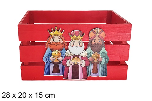 [123729] Caja madera roja decorada reyes magos 28x20x15cm