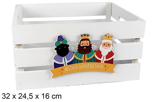 [123736] Scatola in legno bianco decorata con l'adorazione dei Re Magi, 32x24,5x16 cm