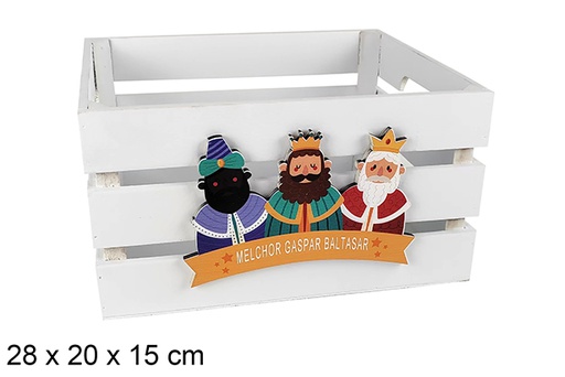 [123737] Caja madera blanca decorada reyes magos adoración 28x20x15 cm