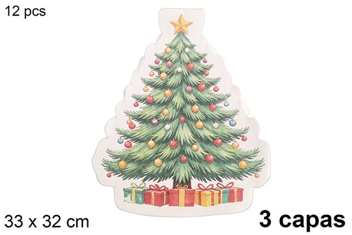 [123785] Pack 12 3-ply napkins in the shape of a Christmas tree, 33x32 cm