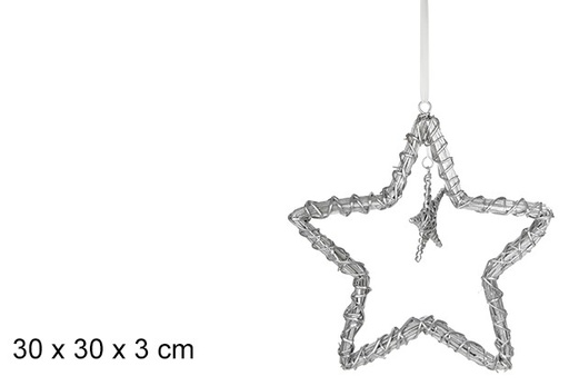 [100273] Estrella madera Navidad con estrella plata