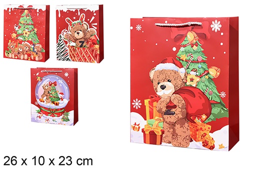 [123900] Sac cadeau de Noël rouge décoré 26x10x23 cm (M)