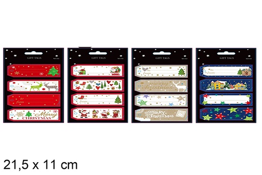 [123904] Lot de 4 étiquettes cadeaux de Noël assorties 21,5 x 11 cm