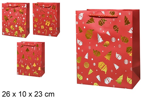 [123906] Bolsa regalo Navidad roja decoración dorada 26x10x32 cm (M)