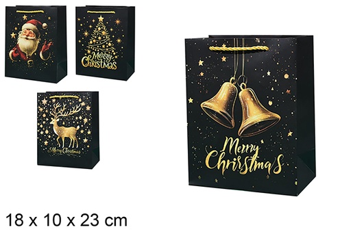 [123908] Sac cadeau de Noël noir décoré 18x10x23 cm (S)