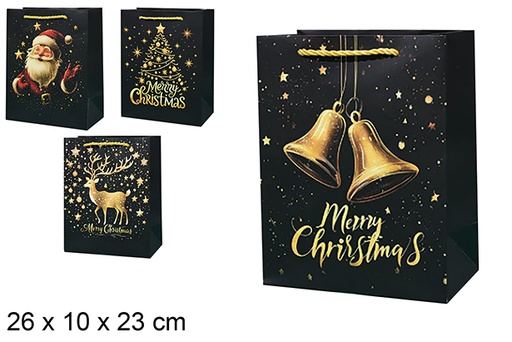 [123909] Decorated black Christmas gift bag 26x10x32 cm (M)