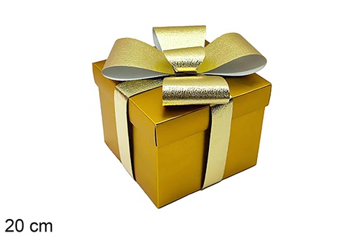 [123927] Boîte cadeau de Noël dorée avec ruban, 20 cm