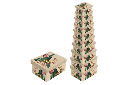[123963] Pack 10 boîtes en carton de Noël décorées 37.5x29x16 cm-1