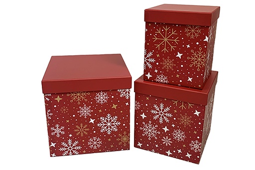 [123973] Pack 3 decorated Christmas cardboard boxes 21x21x21 cm-1